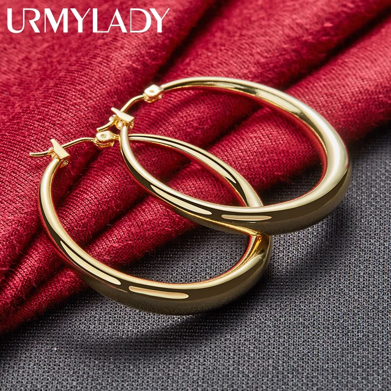 URMYLADY Smooth Round Moon Hoop Earrings 925 Sterling Silver For Women Charm Wedding Engagement Fashion Party Jewelry