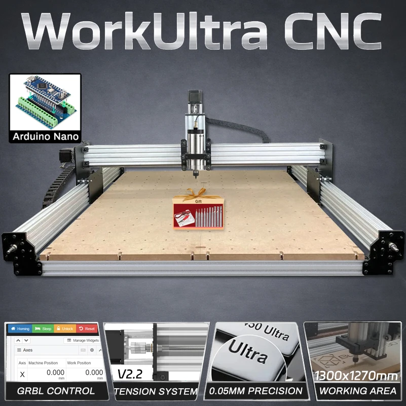 

Фрезерный станок BulkMan3D WorkUltra V2.2 с ЧПУ, 4 оси, управление GRBL, система натяжения, точность 0,05 мм, для фрезерования дерева, металла, акрила
