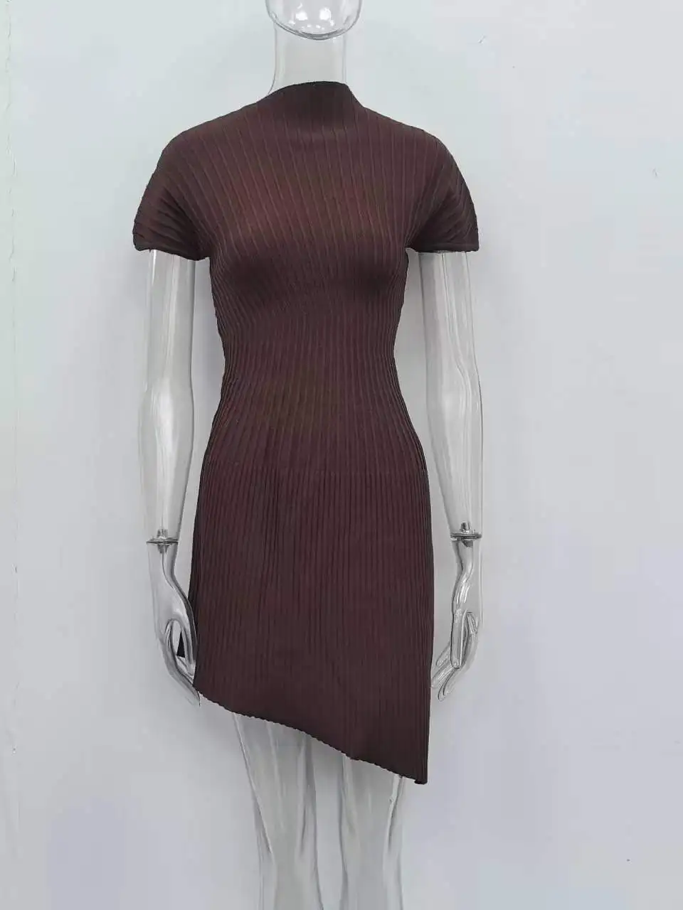 

Женское роскошное коричневое трикотажное платье миди с асимметричным подолом, элегантное приталенное повседневное платье