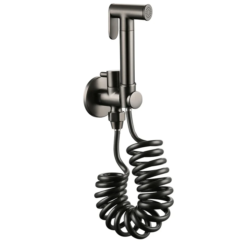 

Grey Brass Modern Women's Washers Spray TPU Hose Set with Angle Valve Bathroom Booster Rinser Shower Set