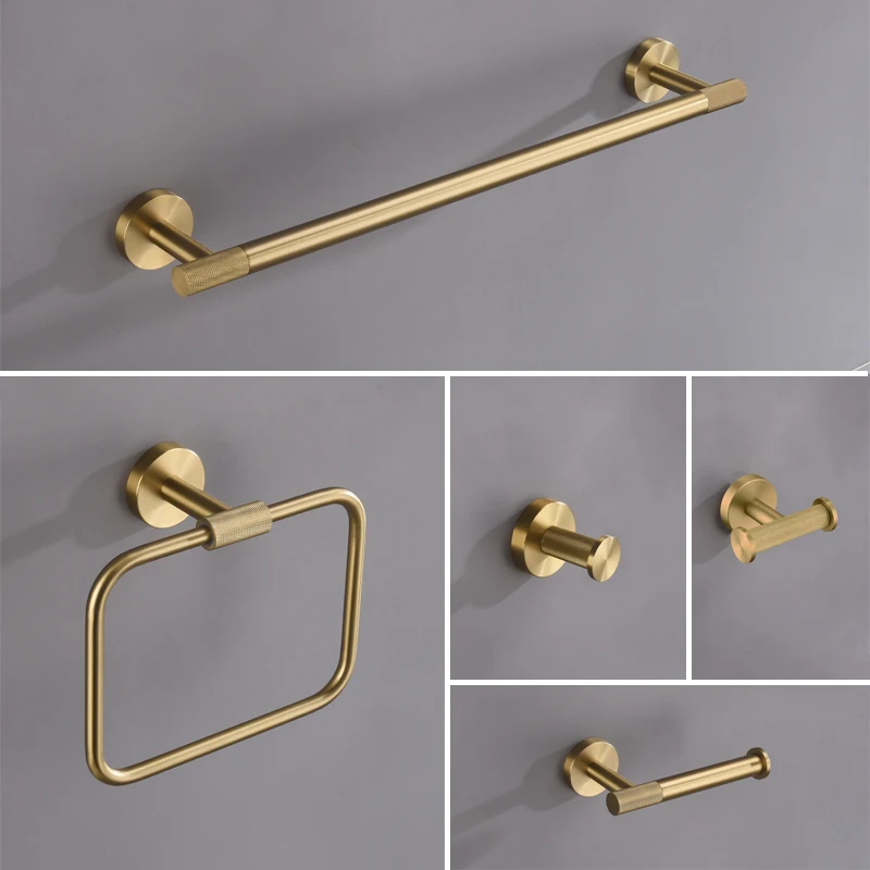 Brushed Gold High-Quality Towel Rack Paper Towel Holder Towel Bar Robe Hook Toilet Brush Soap Dish Bathroom Accessories