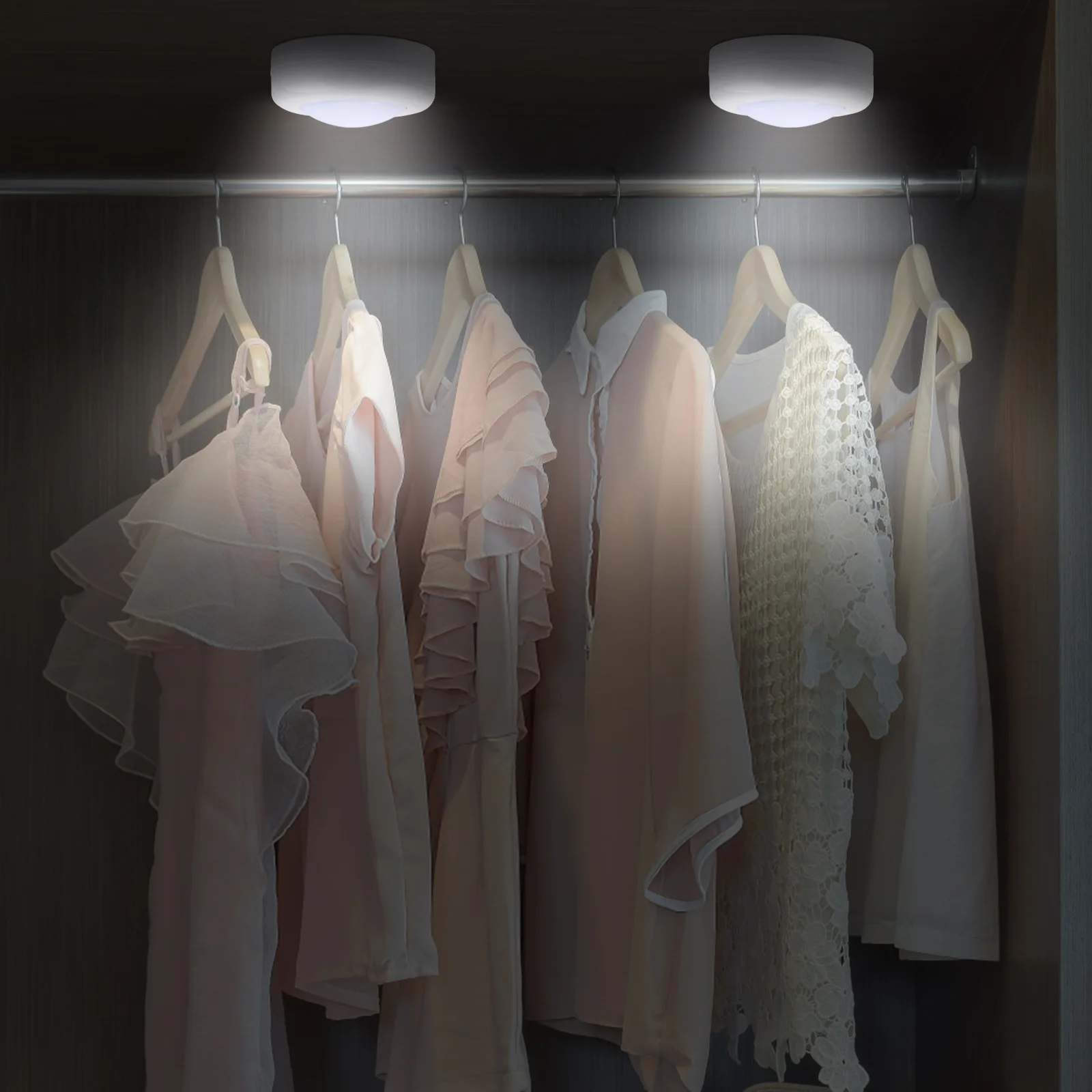 

Wireless Remote LED Night Light Dimmable Cabinet Lamp Round Shape Timing Function Indoor Light for Corridor Bathroom Bedroom