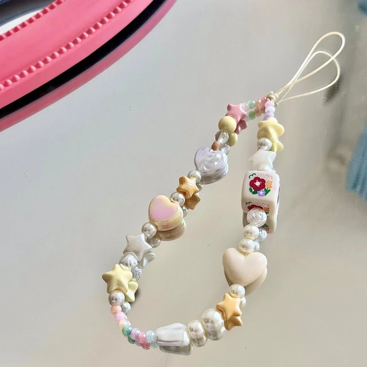 

Cell Phone Strap Charm Pendant Cute Custard Color Yellow Star Lanyard Girl Keychain Anti Drop Camera Decoration Strap Chain