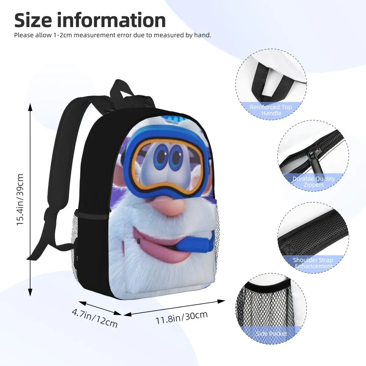 F-Fourbob-Booba para meninas meninos mochila de estudante de grande capacidade mochila leve à prova d'água de 15 polegadas