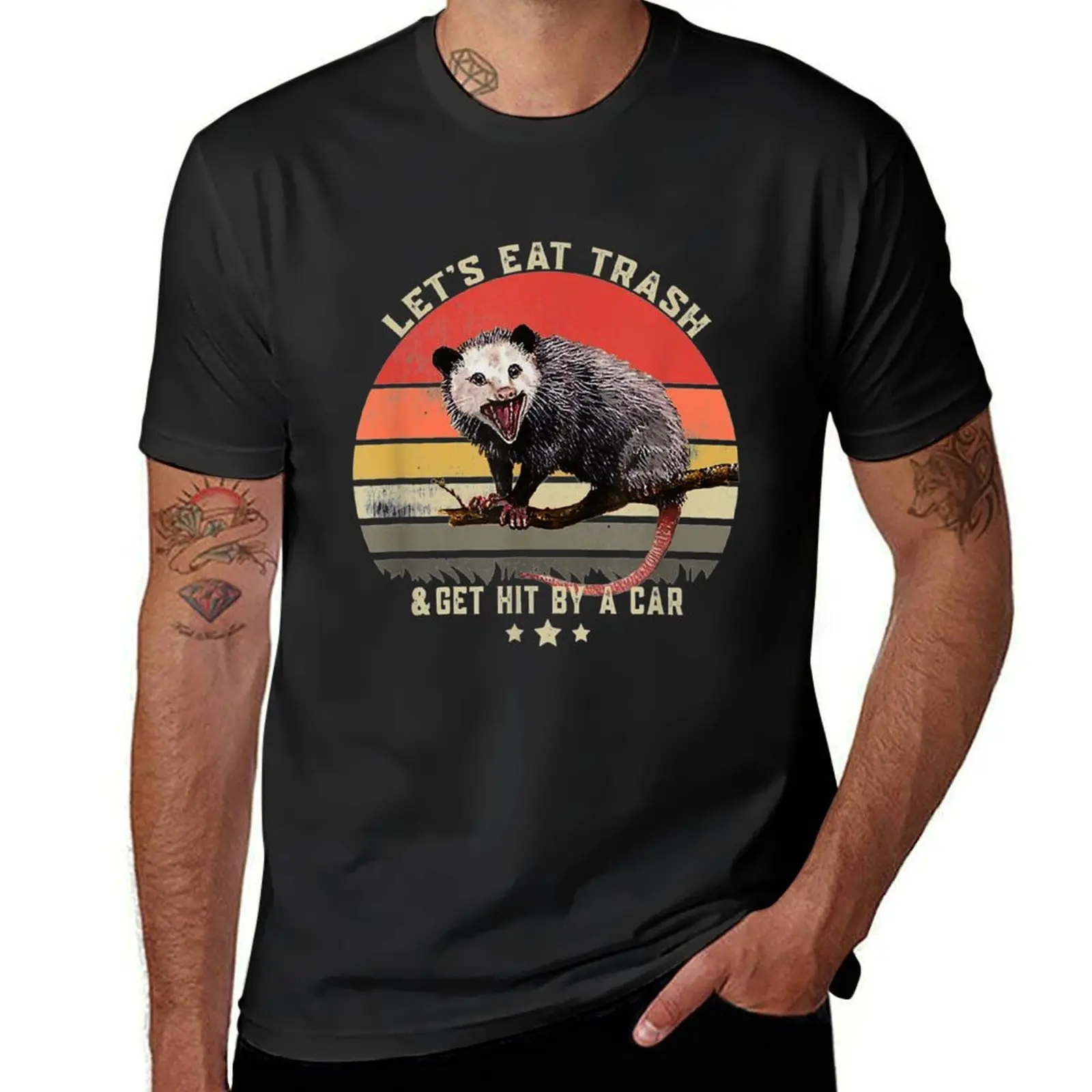 

Let's Eat Trash Get Hit By A Car Vintage Opossum T-Shirt shirts graphic tees tops T-shirts oversize vintage t shirt men