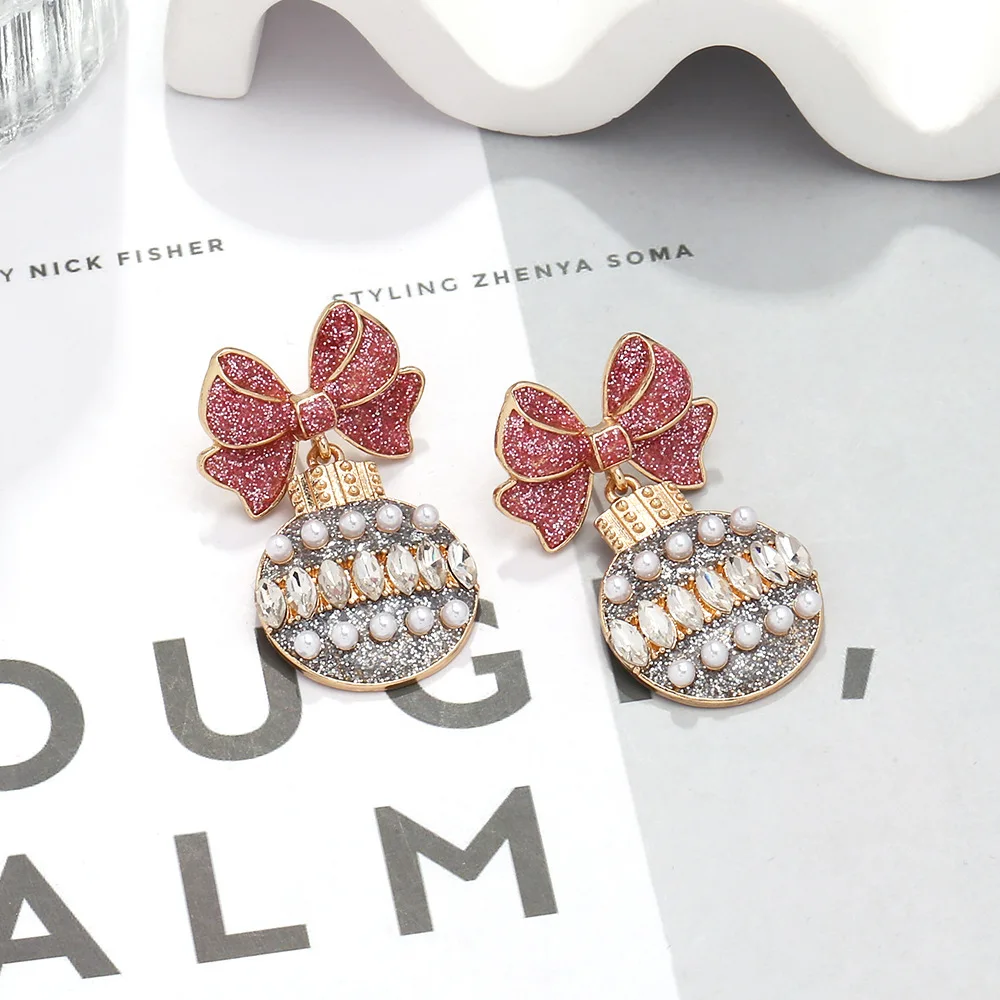 2025 جديد عيد الميلاد الملونة القوس لطيف ديسكو الكرة الأقراط #2