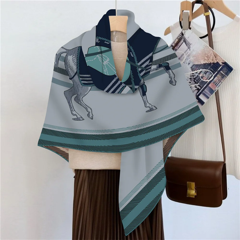 Handgerollter Schal aus 30 % Seide und 70 % Kaschmir für Damen, modisch, doppelt bedruckt, quadratische Schals, Tücher, Echarpes, Foulard Femme, Hijabs, 110 cm – Detail 12
