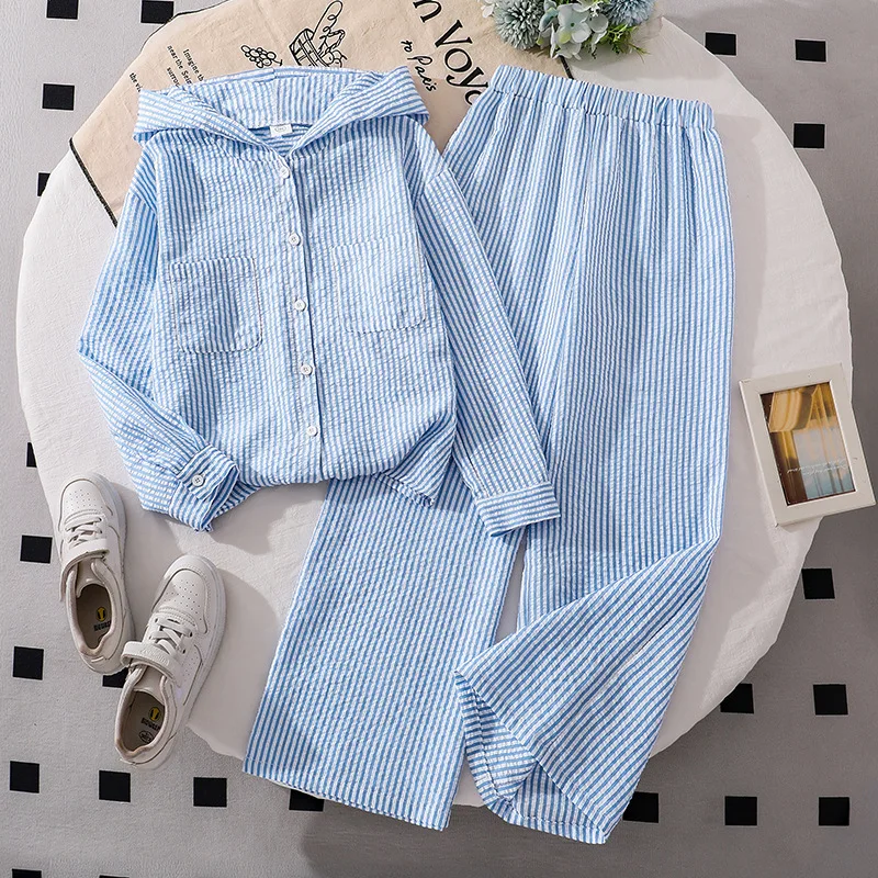 Girls' set for spring and summer, new striped long sleeved shirt, casual pants, children's sun protection two-piece set