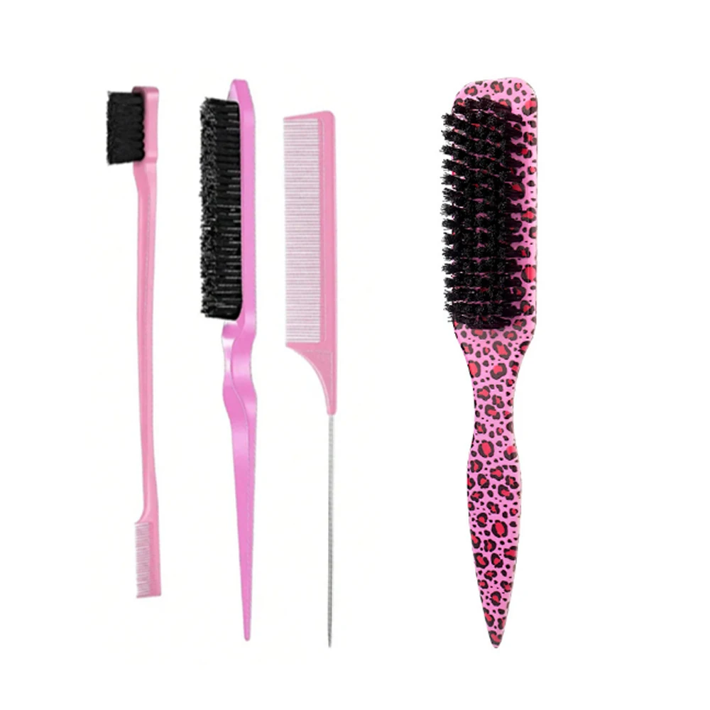 Boar Bristle Slick Back Hair Brush for Sleek Ponytail Bun & Smoothing Baby Hairs, Flyaways, Edge Control - Backcombing & Teasing
