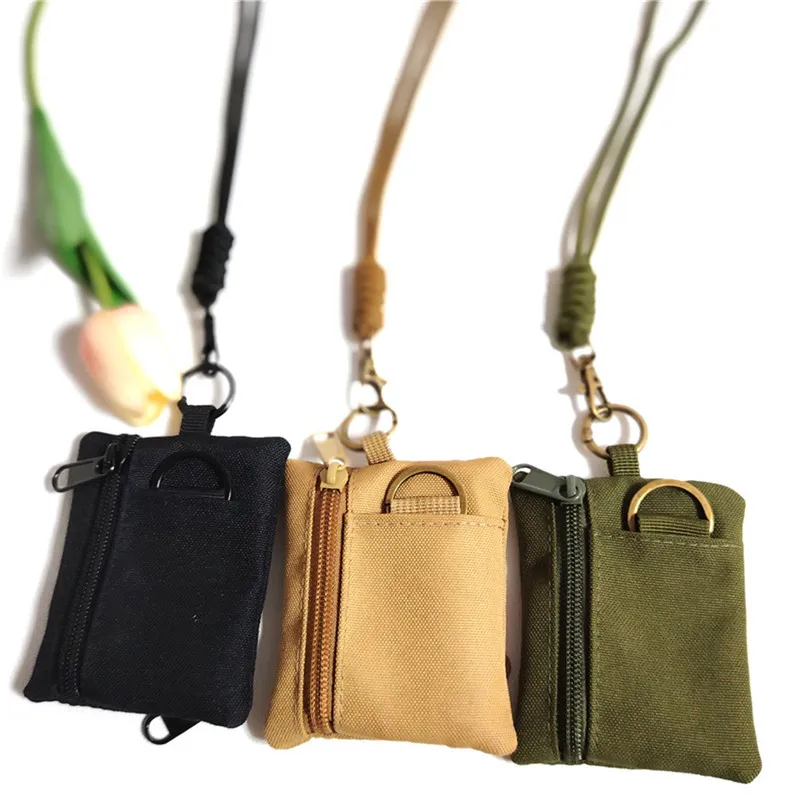 Original Japanese Casual Hanging Neck Mini Coin Card Holder Zipper Pouch Men and Women ins Key Small Bag with Lanyard