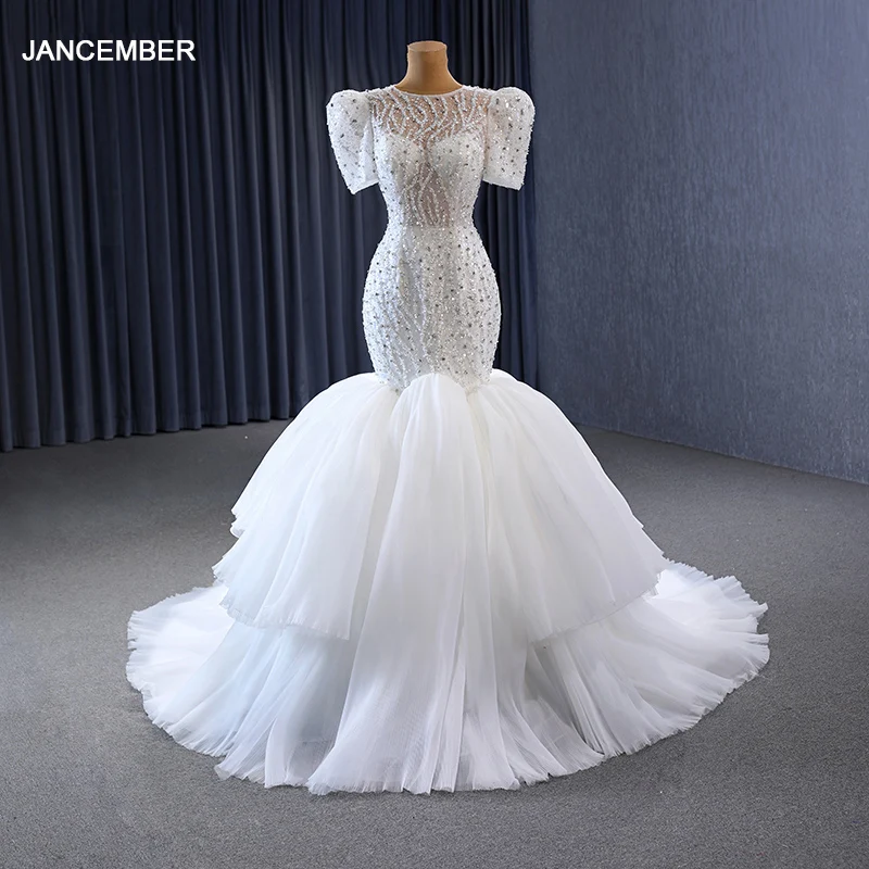 

Luxury Wedding Gown For Bride 2023 Organza Mermaid Sweetheart Short Sleeves White dress Beading RSM231009 Vestido De Novias 2023