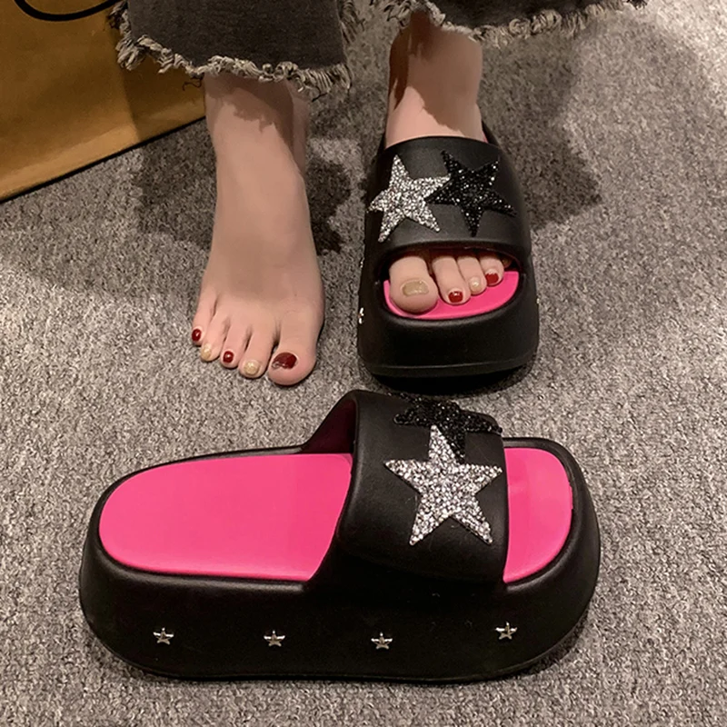 Summer Women Punk Slippers Garden Shoes Shine Star Decoration Slipper Outdoor Clogs Street Beach Sandal Casual Indoor Home Shoes