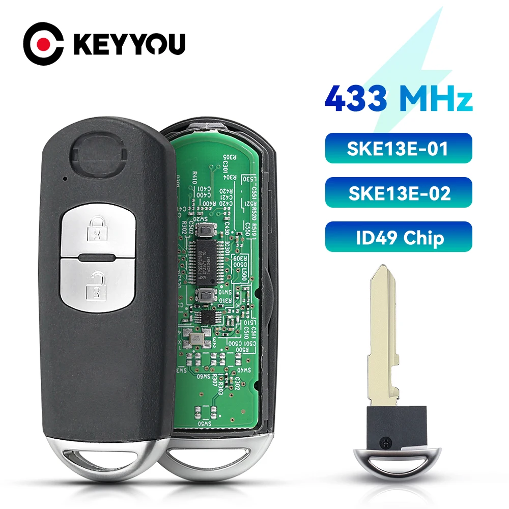 

KEYYOU 433Mhz ID49 Fit for MAZDA CX-3 Axela CX-5 Atenza Model SKE13E-01 SKE13E-02 Car Remote Control Smart Key 2/3 Buttons