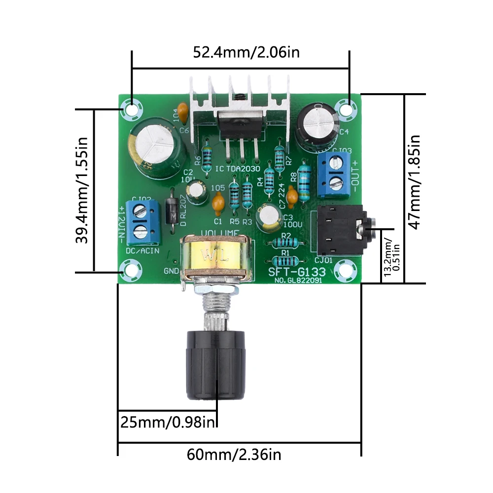 TDA2030A Amplifier Board  High-fidelity Mono Wide Voltage 9-20V Input 12V Single Power Supply 15W Digital Audio Module