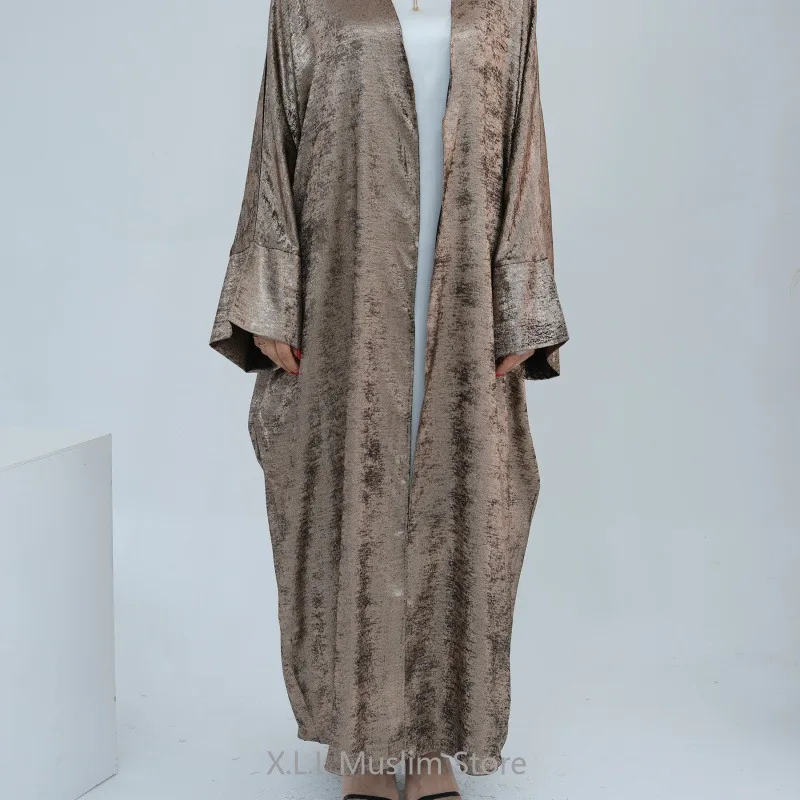 Eid Ramadan Open Kimono Satijn Abaya Luxe Batwing Dubai Kaftan Moslim Jurk Bescheiden Losse Islam Kebaya Voor Vrouwen Kleding Gewaad