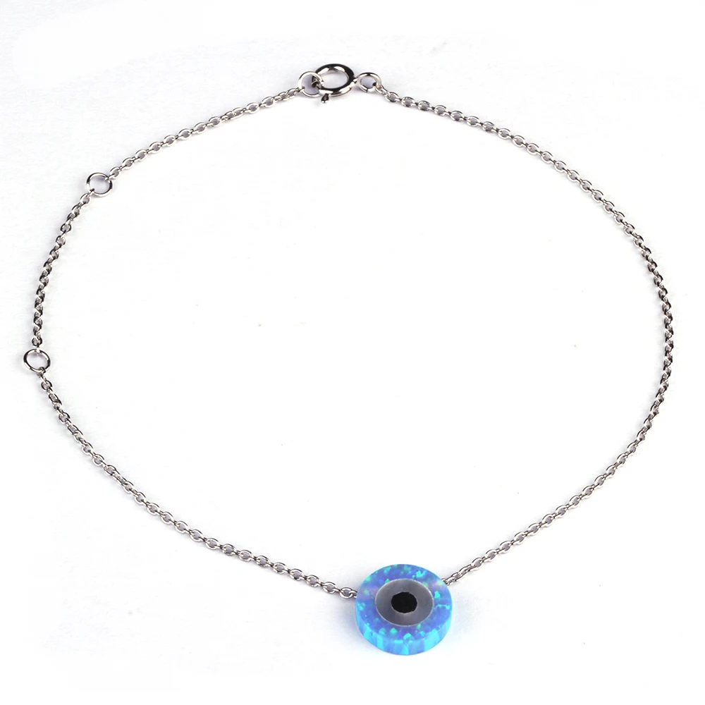 

Round Eye Blue White Red Turkish Design Stone Bracelet 925 Sterling Silver Link Chain Opal Bracelet