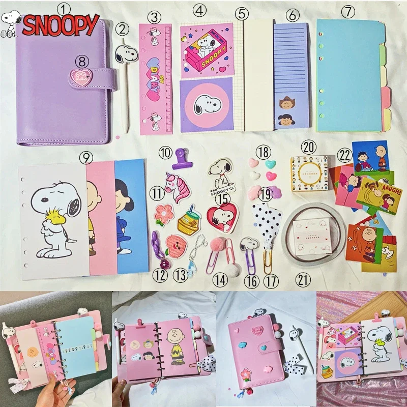 Snoopy Kawaii Bling Blossoms A6 Loose Leaf Diary Notebook Set Journal Note Book Agenda Bullet Planner 70 Sheet Cartoon Cute Book