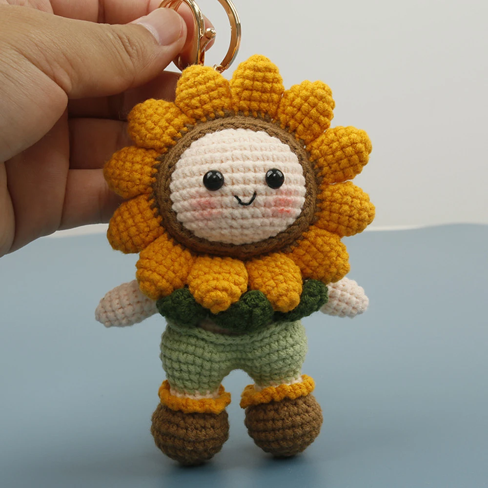 Niedliche Gehäkelte Sonnenblumen-Puppe Handgemachter Sonnenblumen-Anhänger Kreativer Gestrickter Blumen-Schlüsselanhänger Taschenanhänger Liebevolles Geschenk – Detail 1