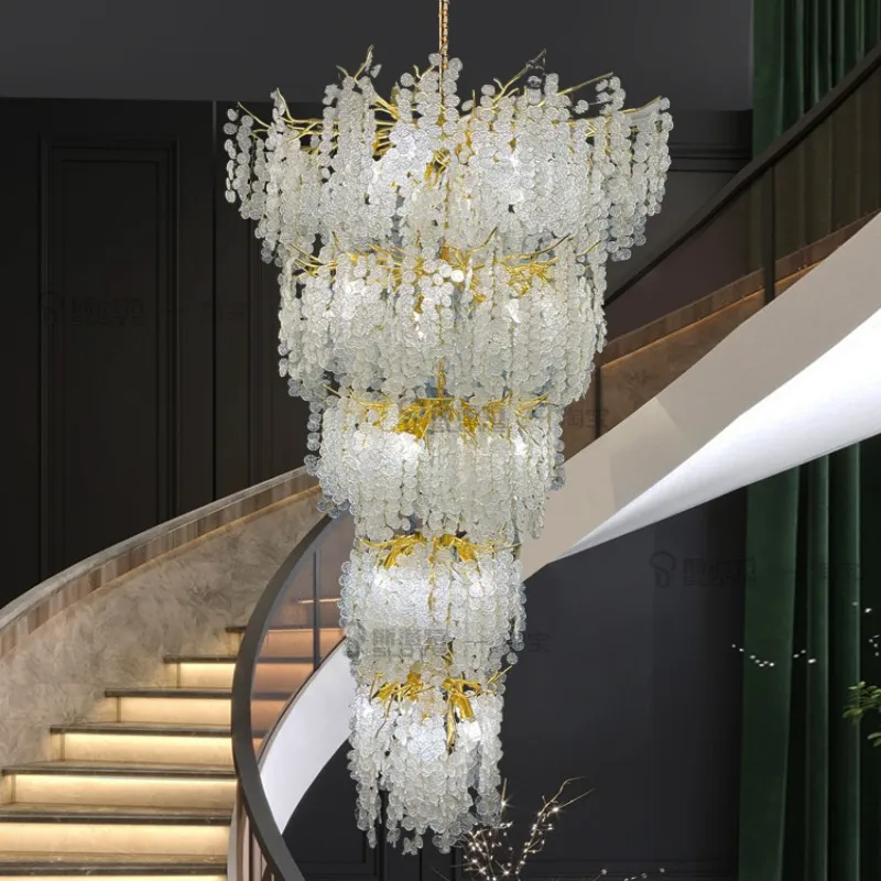 branch crystal hanging chandeliers high floor gold crystal tree lustres de luxo para staircase loft villa hotel lobby 01