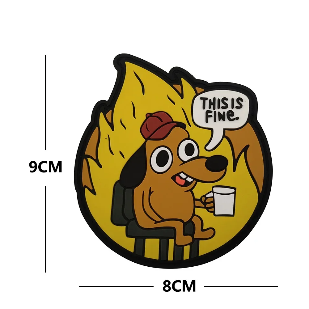 THIS IS FINE Dog Embroidery Patches HOOK & LOOP Humor Morale Armband Badges DIY Jacket Backpack Hats Personalized Accessories