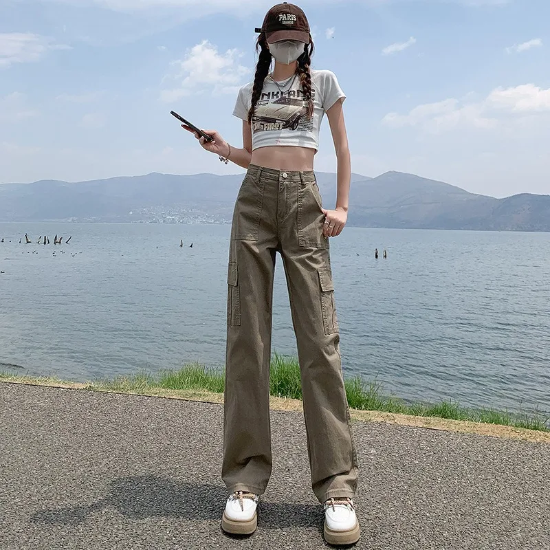 

American Straight Overalls Women's Autumn 2024 New High Waist Loose Slimming Narrow Wide Leg Casual Pants