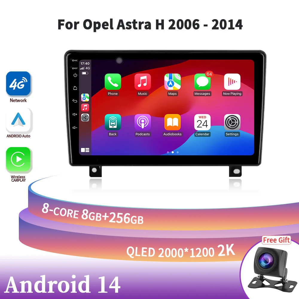 

For Opel Astra H 2006-2014 Android 14 Car Head Unit Radio Multimedia Navigation GPS Carplay Stereo 4G WIFI Display Touch Screen