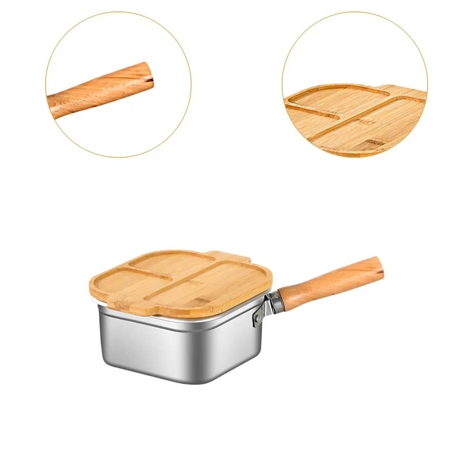 Mini freidora, olla, cocina de acero inoxidable, mango extraíble de madera con cesta para freír, herramienta de cocina de 2500ml, olla para cocinar al vapor para pollo