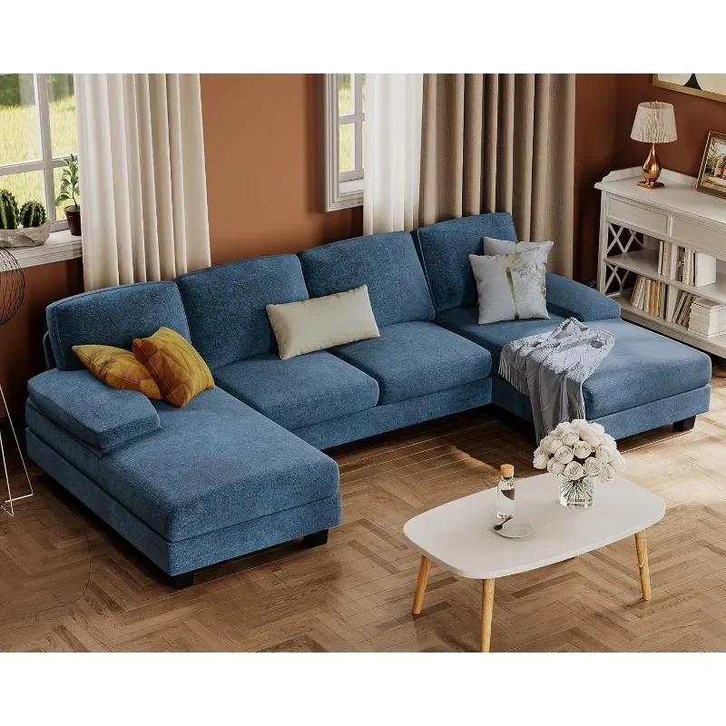 Furmax Sectional Couches for Living Room, U-Shaped Sofa Couch with Linen Fabric, 4 Seat Sofa Set with Double Chaise