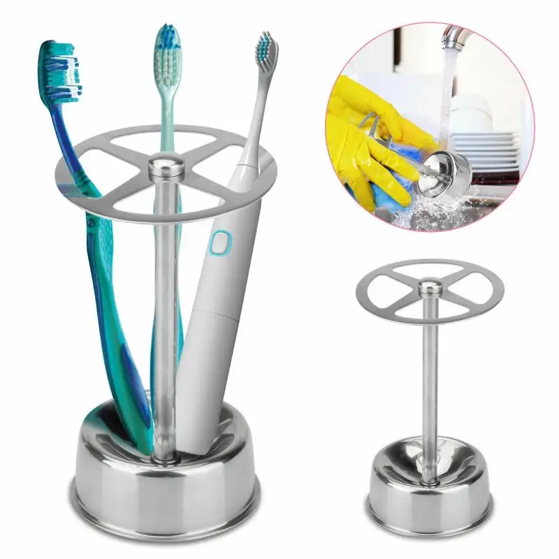 Suporte para escova de dentes em aço inoxidável, prateleiras para pasta de dente, organizador de banheiro, armazenamento de material de escritório e pincéis de maquiagem, 1 peça