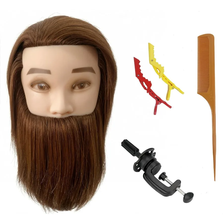 Cabeça de manequim de cabelo humano de 12 polegadas para kit de prática de barbeiro: cabeça de manequim masculina realista com cabelo humano natural ideal para St