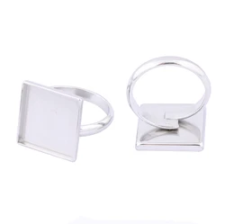 10pcs Stainless Steel 15mm Square Cabochon Ring Base Setting Blanks Adjustable Bezels For Fingerring Jewelry Making Supplies