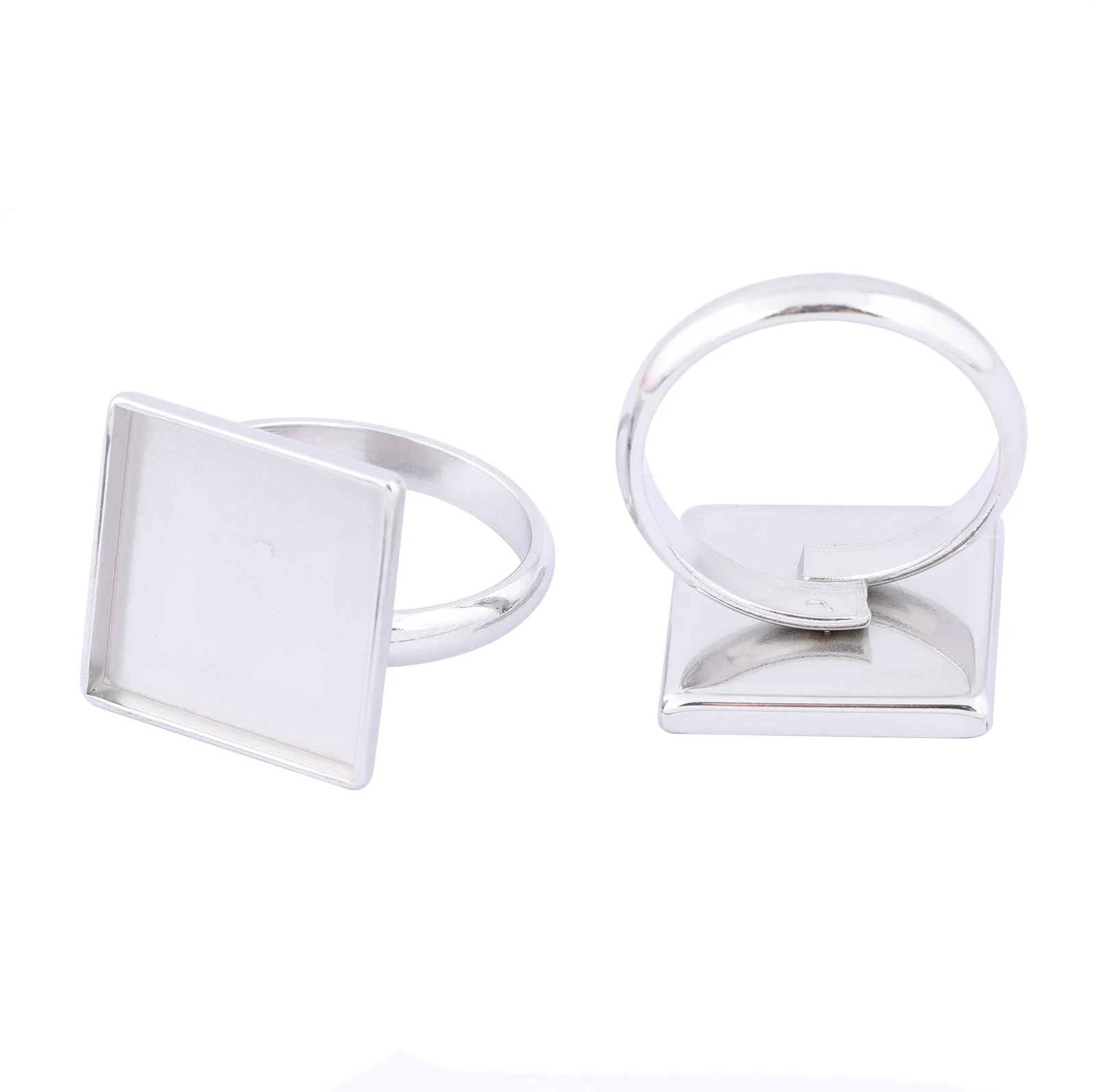 10pcs Stainless Steel 15mm Square Cabochon Ring Base Setting Blanks Adjustable Bezels For Fingerring Jewelry Making Supplies