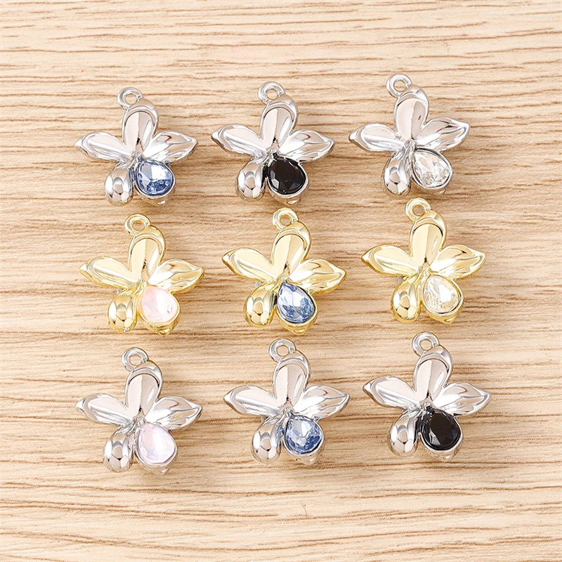 

5pcs 16x17mm Cute Crystal Alloy Flower Charms Pendants for Jewelry Making Earrings Necklaces Bracelets DIY Crafts Accessories