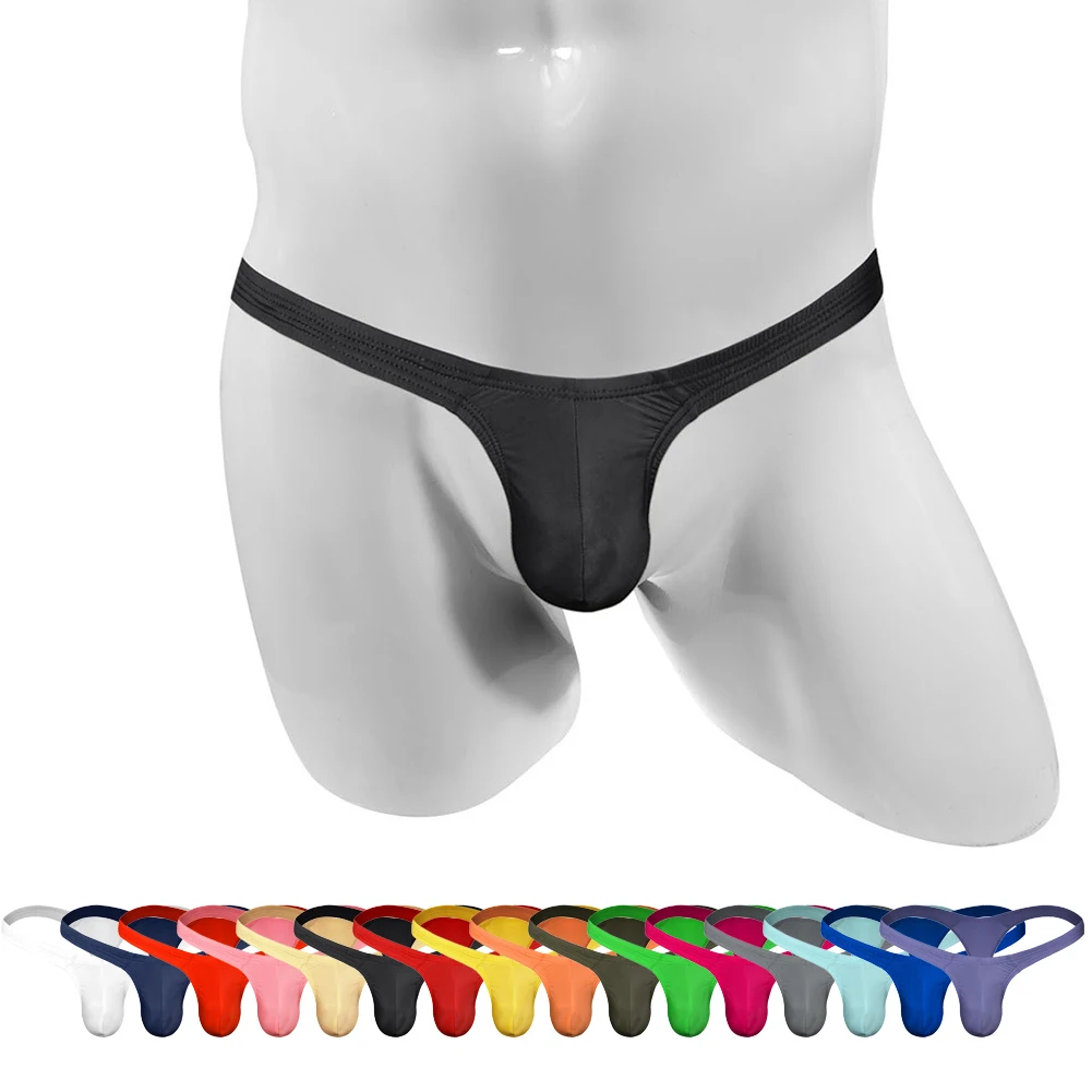 Men Sexy Solid Lingerie Low Rise T-back Thong Bulge Pouch Underwear Jockstrap Briefs Breathable Elastricity Soft Panties