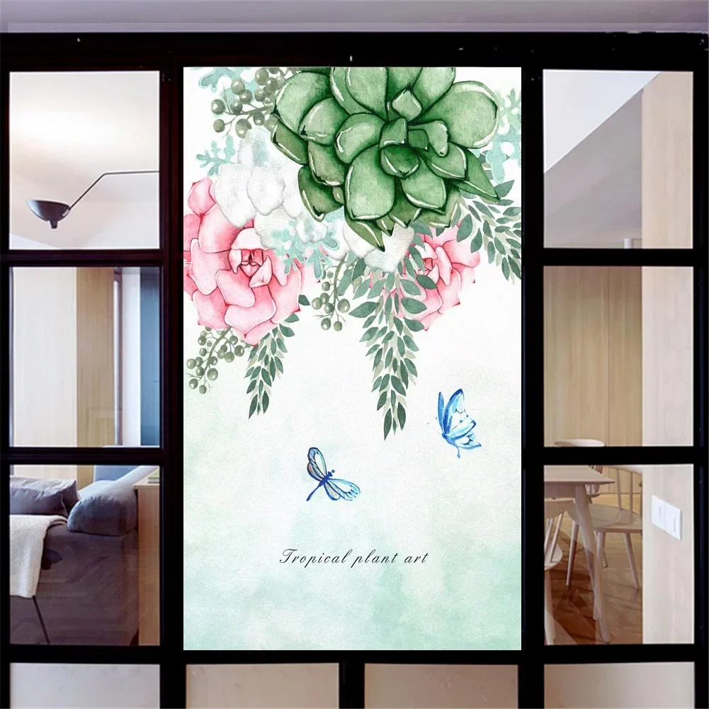 Static ClingDecorative Windows Film  Plant Stained Glass Privacy Window Stickers   Window Cling Window Tint 09