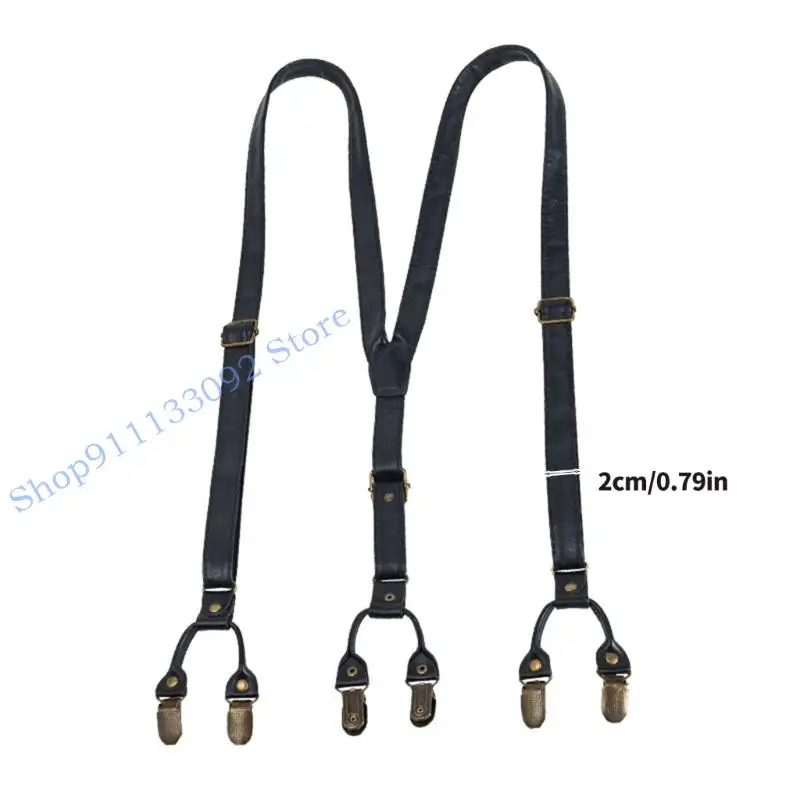 H9ED ريترو 6 كليب الحمالات قابل للتعديل للرجال العملي بولي PU حزام من الجلد حزام نونسليب بانت كليب #6