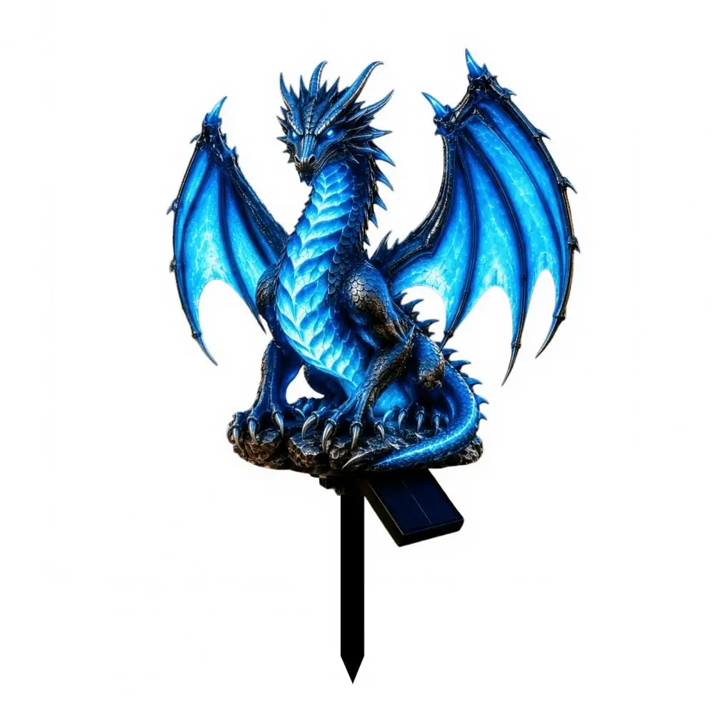 Outdoor Pathway Stake Lights Blue Ice Dragon Decor Solar Dragon Garden Light Resin Ice Dragon Statue Mythical Solar for Outdoor