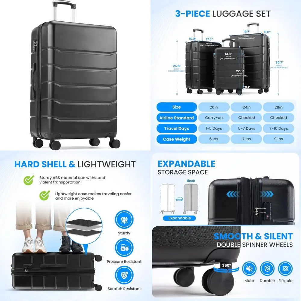

28 inch expandable hardshell carry-on luggage with double spinner wheels and tsa lock