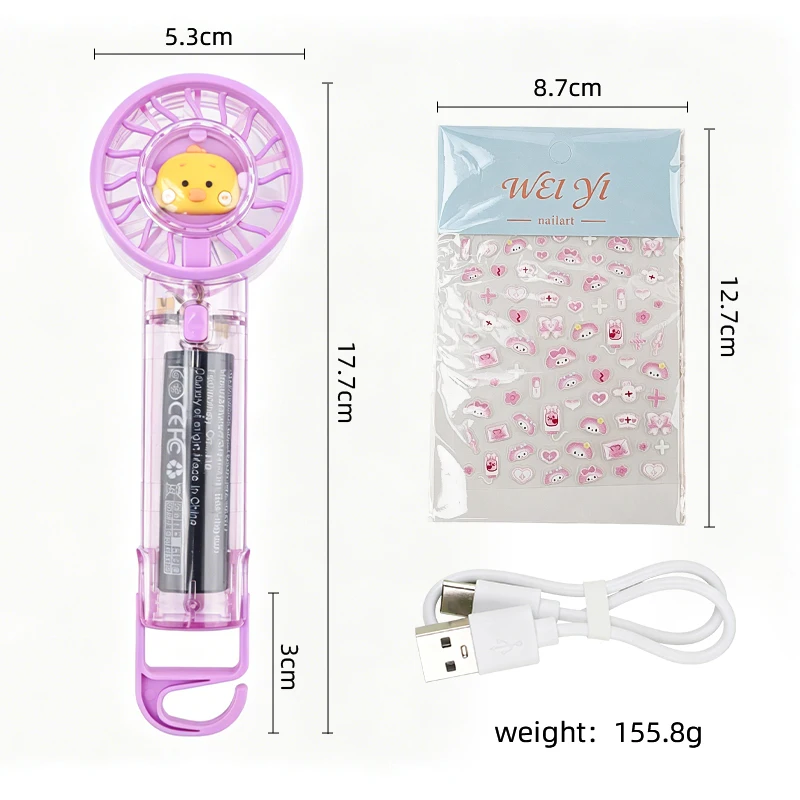 Portable Usb Rechargeable Electric Fan Transparent Mini Handheld Fan Diy Sticker Dryer Lash Extension Air Blower Makeup Tool
