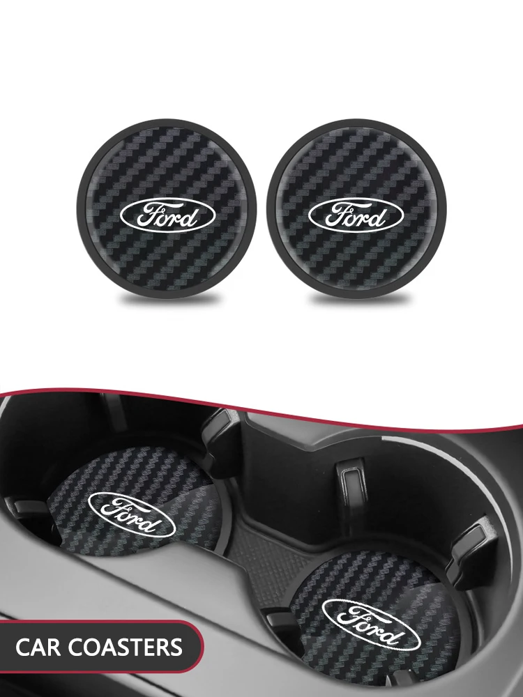 2Pc High quality Car Coaster Water Cup Slots Non-Slip Pad For Ford Fiesta C-Max Kuga Ranger Raptor KA Fusion ST Transit Edge