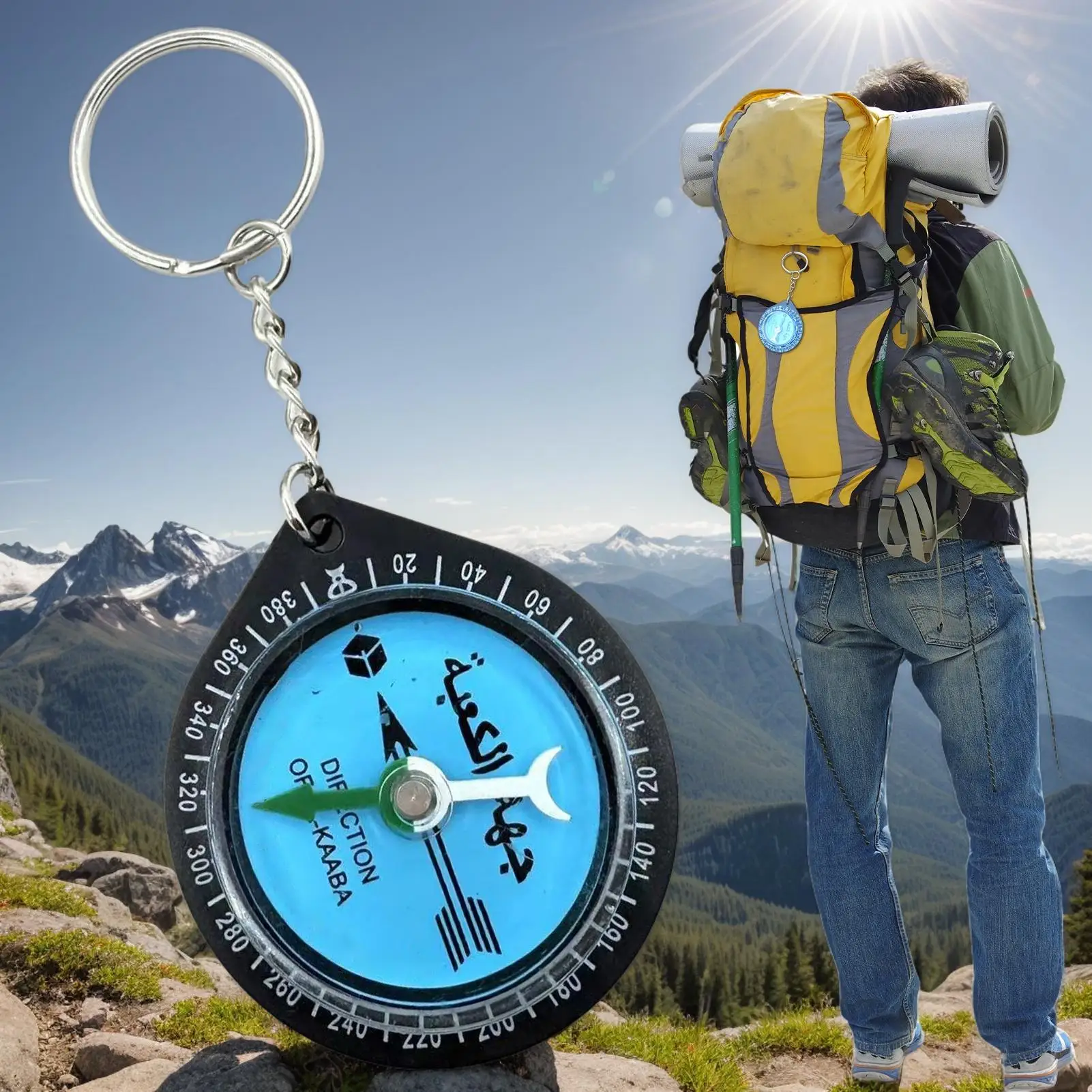 Eid Prayer Keychain Direction Compass Portable Outdoor Guiding Tool Ornament for Family Friends Sisters Siblings Gift view 3