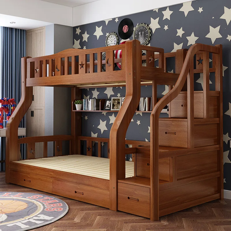 Full solid wood high and low bed dormitory two-layer children's bed modern simple double-layer
