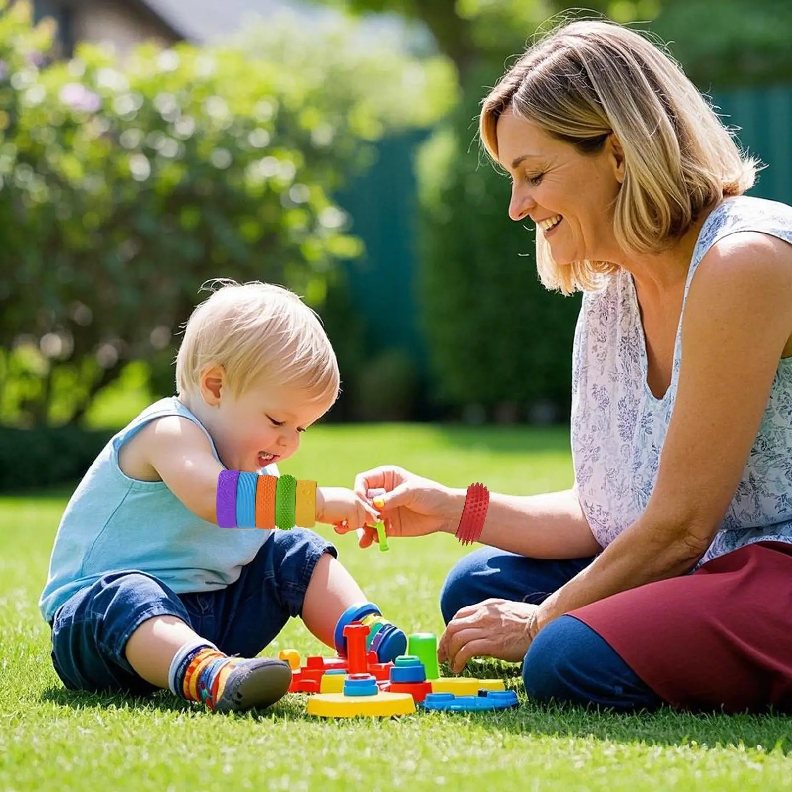 감각 Fidget 팔찌 슬랩 팔찌 어린이를위한 감각 장난감 6 조각 학생 착용 가능한 실리콘 팔찌 가정용 탄성