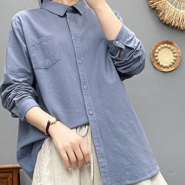 

Высококачественная женская блузка из 100% хлопчатобумажной пряжи, рубашка, цветная абразивная литературная ретро повседневная универсальная уютная рубашка с длинным рукавом