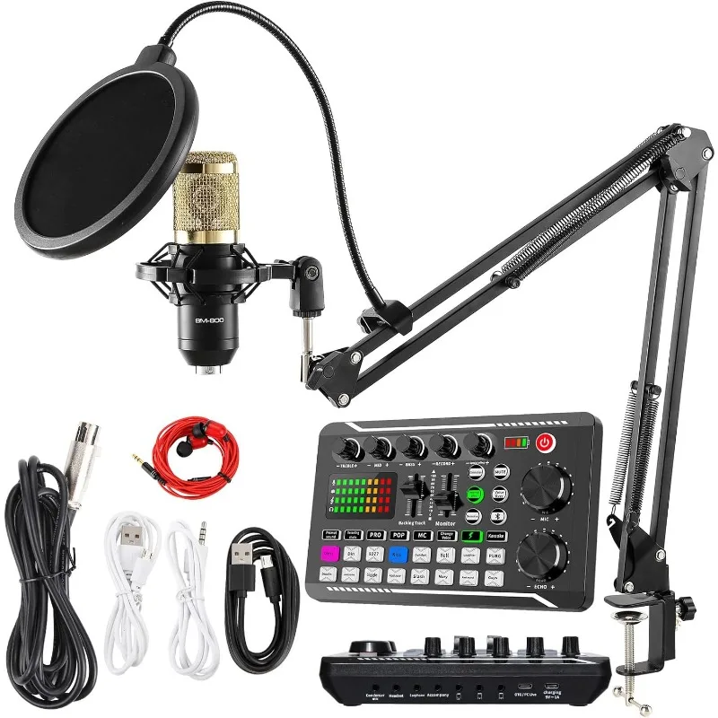 Puzzles de microphone rechargeables intégrés, carte son en direct, support de microphone, ensemble de diffusion en direct, F998