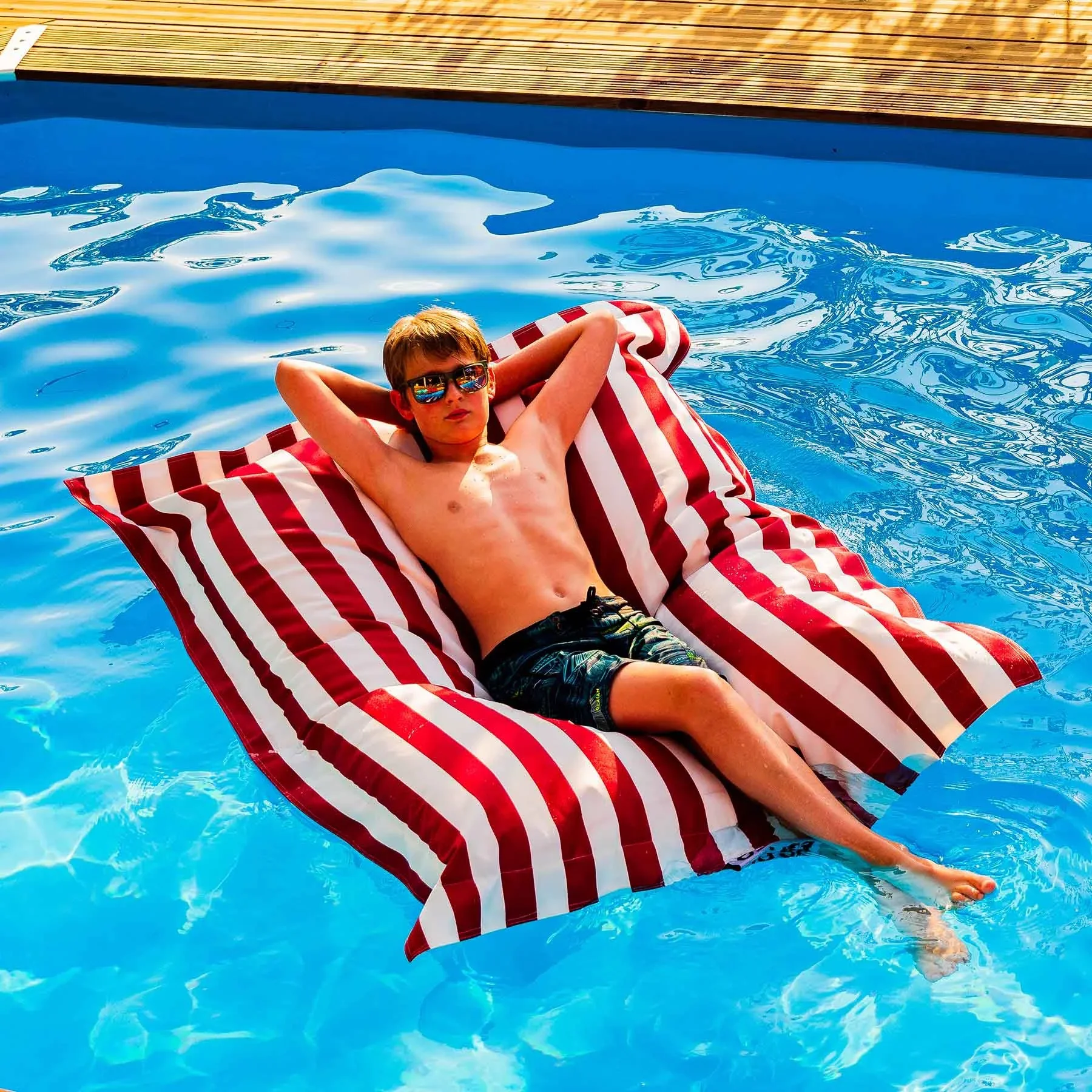 Outdoor L Floating Pool Lounger Sofa Double Adults Stripes Pool Bean Bags Floats with Removed Cover