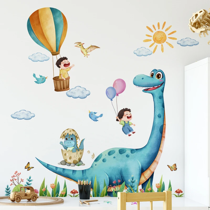 Cartoon Graphic Wall Sticker Hand Painted Dinosaur Sun Hot Air Balloon Decoration Wall Sticker For Children's Room