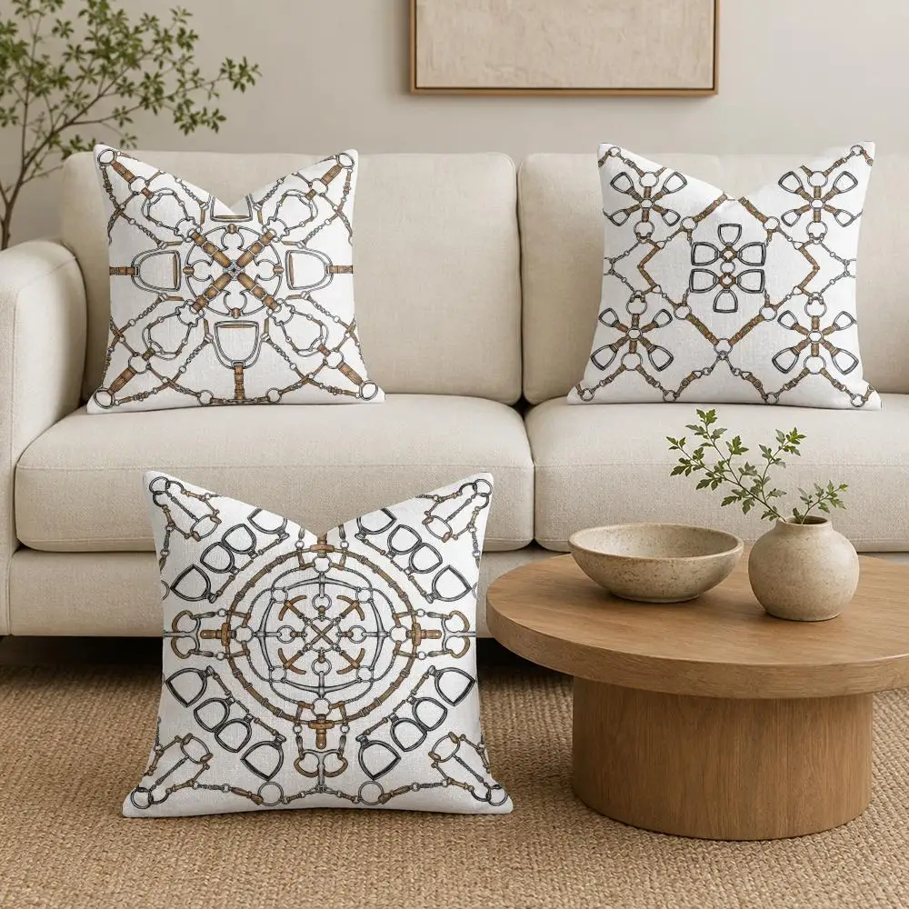 Equestrian Vintage Style Cushion Cover Organic Linen Throw Pillow Cover - Double-Sided Print Breathable Cushion Case Home Decor