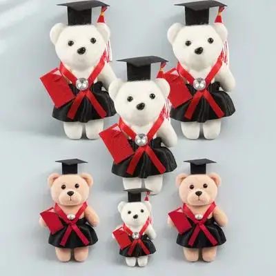 Oso de graduación en tapa, ramo negro y rojo, materiales de decoración para pastel, decoración de coche, adorno de escritorio, regalos de celebración, 6 uds.