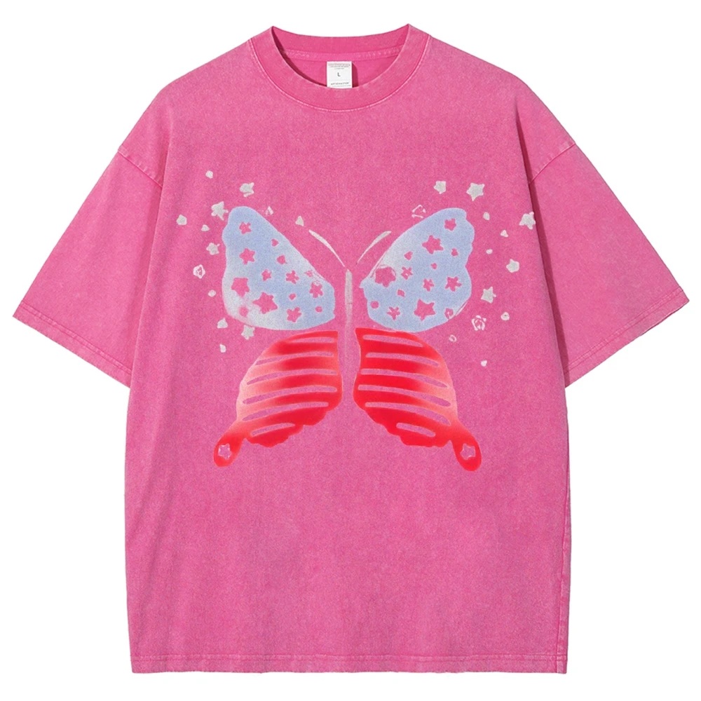 O-Neck Short Sleeve Graphic T Shirts Women Men Unisex Streetwear Vintage Washed Oversized Tee Y2k Clothes 2025 Summer T Shirt